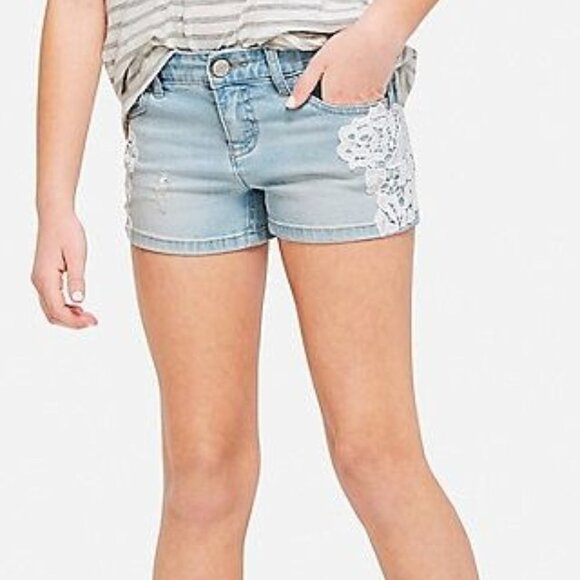 Justice girls' Deconstructed denim short shorts with crochet detailing - Picture 1 of 2